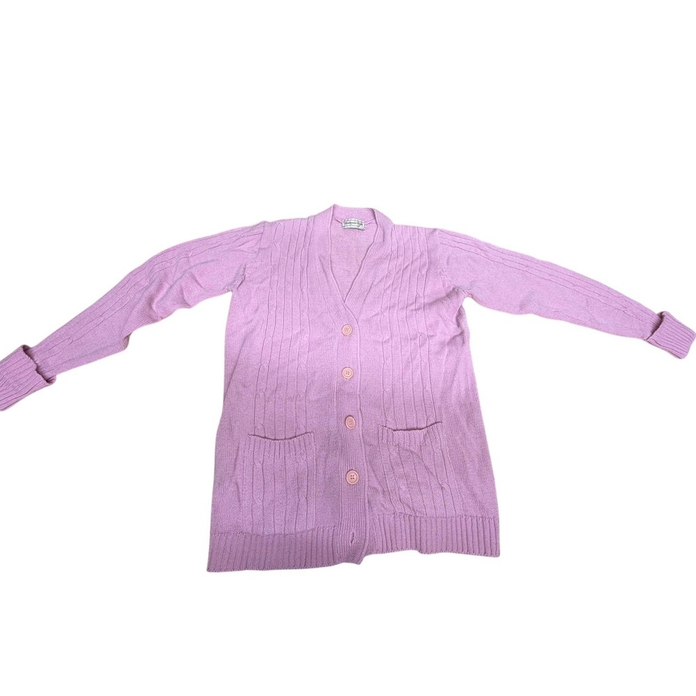 VTGT! "Bermuda Run" Women XL Pink‎ Cable Knit  V-Neck Sweater Missing 1 Button